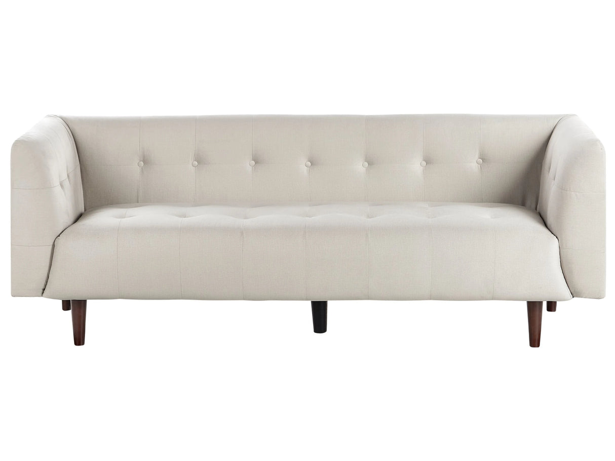 Sofa Light Beige Fabric Upholstery Wooden Legs 3 Seater Buttoned Couch Upholstery Rubberwood Legs Beliani