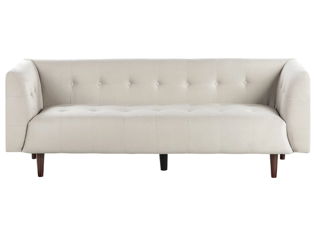 Sofa Light Beige Fabric Upholstery Wooden Legs 3 Seater Buttoned Couch Upholstery Rubberwood Legs Beliani