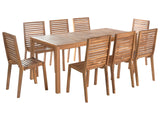 Garden Dining Set Light Brown Acacia Wood Table 180 x 90 cm 8 Outdoor Chairs Armless Rustic Style Beliani
