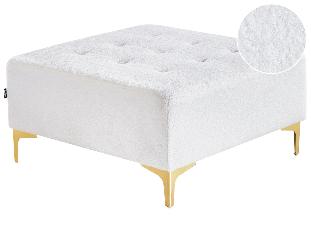 Ottoman Off-White Tufted Boucle Fabric Modern Living Room Square Footstool Gold Legs Beliani