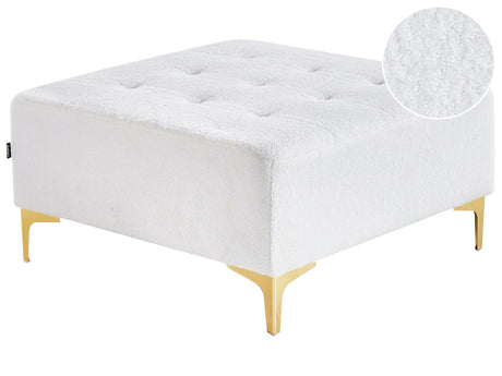 Ottoman Off-White Tufted Boucle Fabric Modern Living Room Square Footstool Gold Legs Beliani