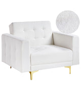 Armchair White Tufted Boucle Fabric Modern Living Room Reclining Chair Gold Legs Track Arm Beliani