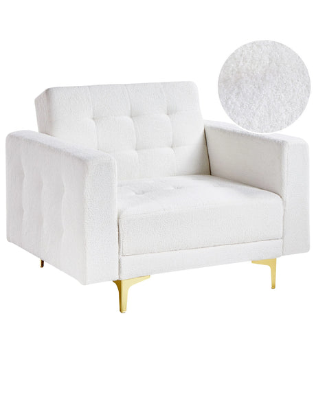 Armchair White Tufted Boucle Fabric Modern Living Room Reclining Chair Gold Legs Track Arm Beliani