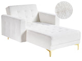Modern Chaise Longue Off-White Boucle Fabric Gold Legs Reclining Quilted Daybed Living Room Beliani