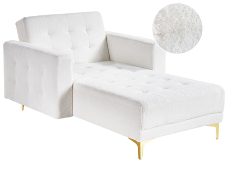 Modern Chaise Longue Off-White Boucle Fabric Gold Legs Reclining Quilted Daybed Living Room Beliani