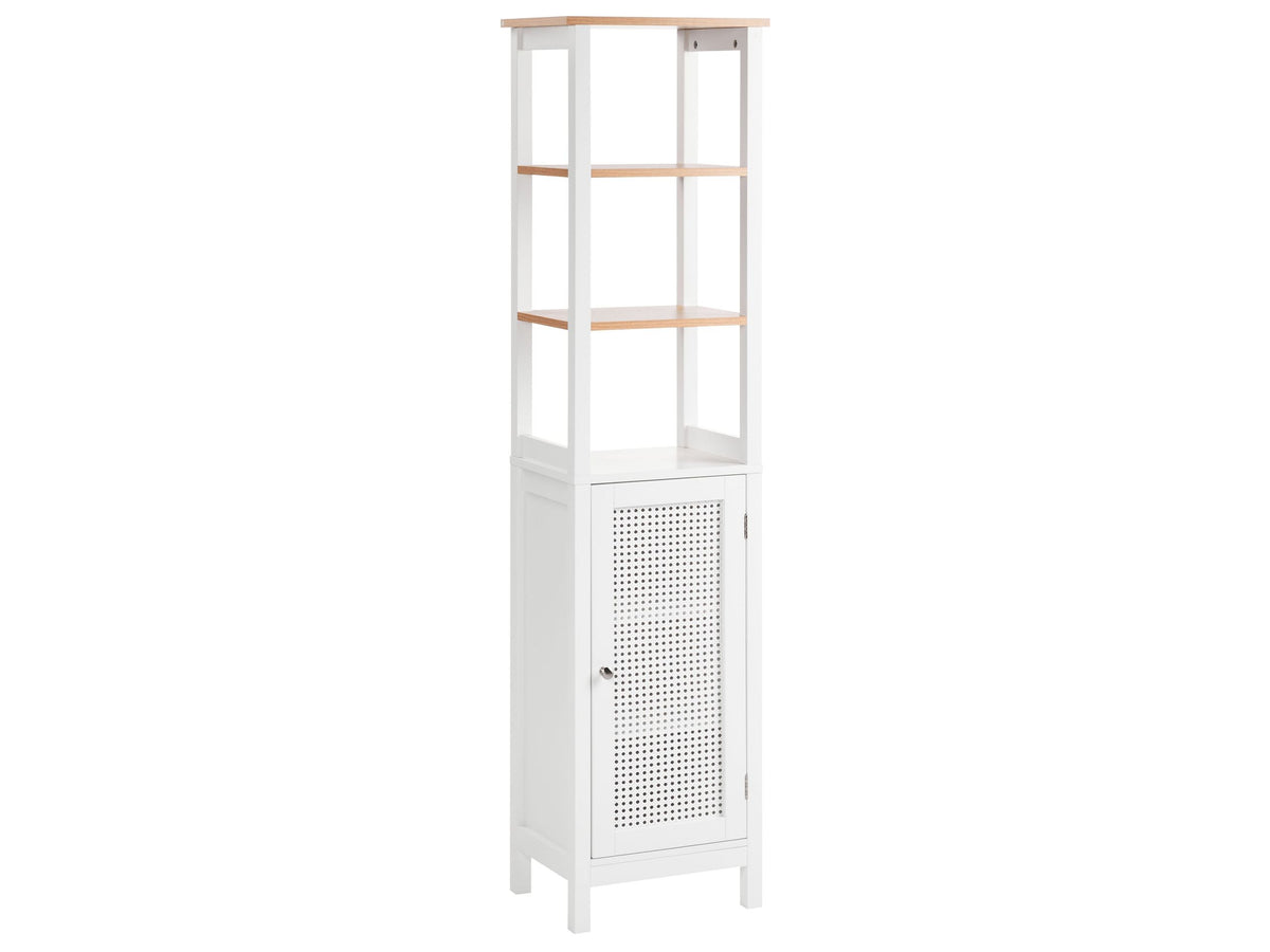 Bathroom Cabinet White MDF 30 x 160 cm Tall with Shelves Bathroom Storage Beliani