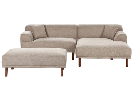 Left Hand Fabric Corner Sofa with Ottoman Taupe Water-Repellent Upholstery 4-Seater Minimalistic Style Beliani