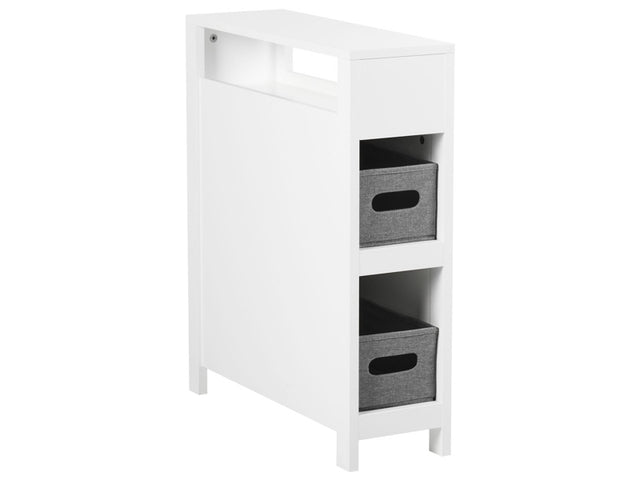 Bathroom Cabinet White MDF 20 x 70 cm with Baskets Bathroom Storage Narrow Beliani