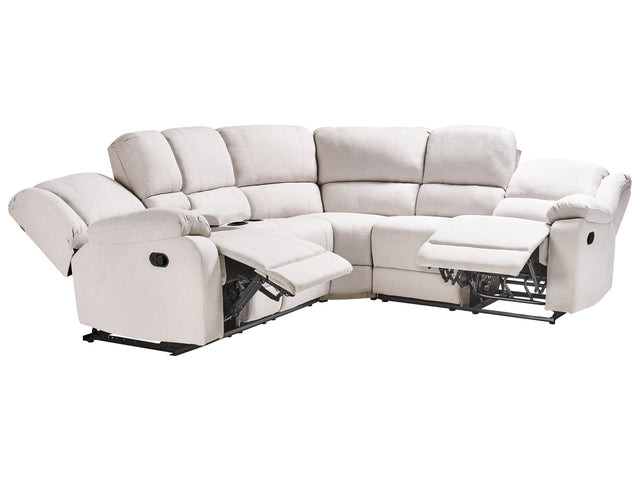 Manual Recliner Sofa Light Beige Fabric Corner Sofa 5 Seater Centre Storage Armrest Cup Holder Beliani