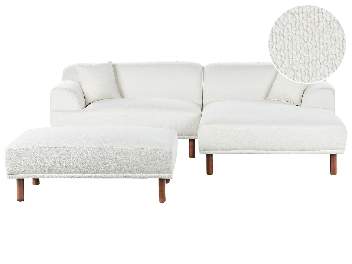 Left Hand Boucle Corner Sofa with Ottoman White Teddy Water-Repellent Upholstery 4-Seater Minimalistic Style Beliani