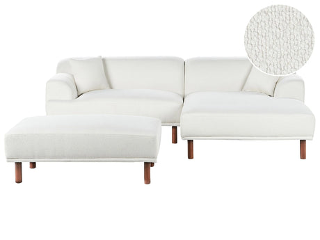 Left Hand Boucle Corner Sofa with Ottoman White Teddy Water-Repellent Upholstery 4-Seater Minimalistic Style Beliani