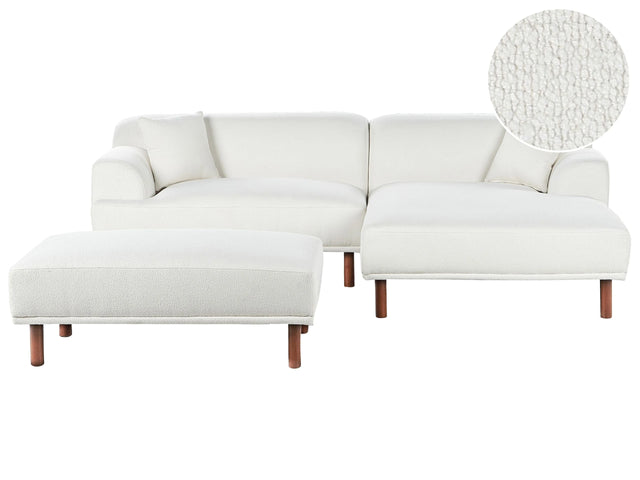 Left Hand Boucle Corner Sofa with Ottoman White Teddy Water-Repellent Upholstery 4-Seater Minimalistic Style Beliani