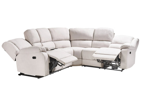 Power Recliner Sofa Light Beige Fabric Corner Sofa 5 Seater Cup Holder USB Port Beliani