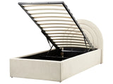 Bed Beige EU Single Size 3ft Minimalist Retro Design Ottoman Storage Slatted Base Half-Round Headboard Beliani