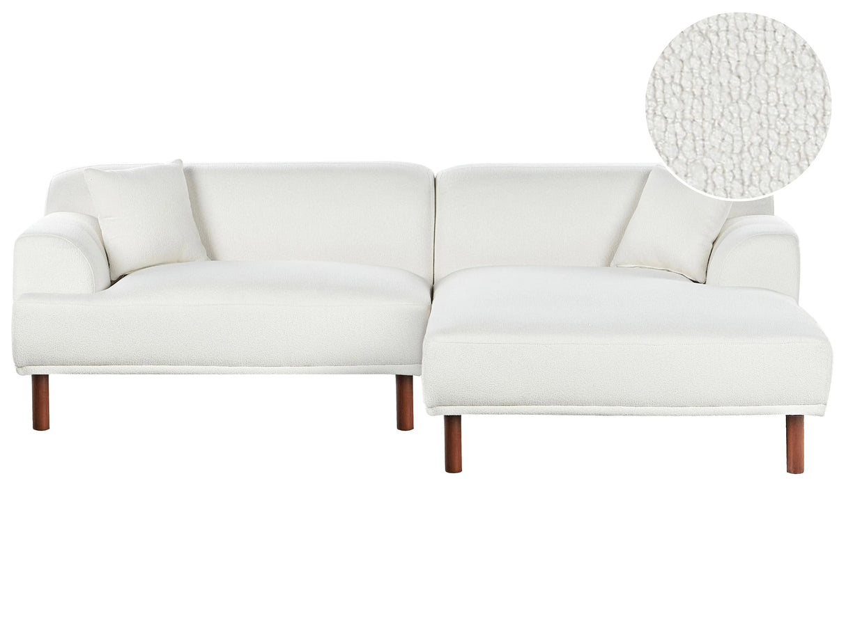 Left Hand Boucle Corner Sofa with Ottoman White Teddy Upholstery 4-Seater Minimalistic Style Beliani