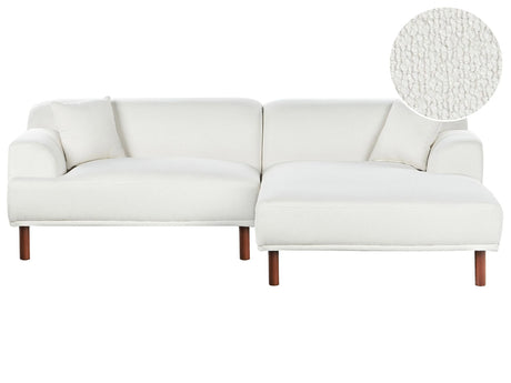 Left Hand Boucle Corner Sofa with Ottoman White Teddy Upholstery 4-Seater Minimalistic Style Beliani