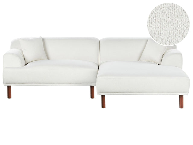 Left Hand Boucle Corner Sofa with Ottoman White Teddy Upholstery 4-Seater Minimalistic Style Beliani
