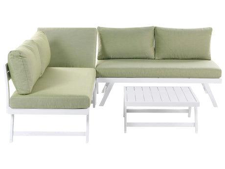 5 Seater Garden Sofa Set Green Cushions White Frame Adjustable Seats Coffee Table Modern Design Beliani