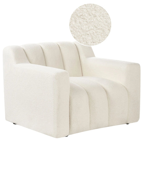 Armchair Off-White Boucle Upholstered Cushioned Thickly Padded Backrest Modern Living Room Couch Beliani