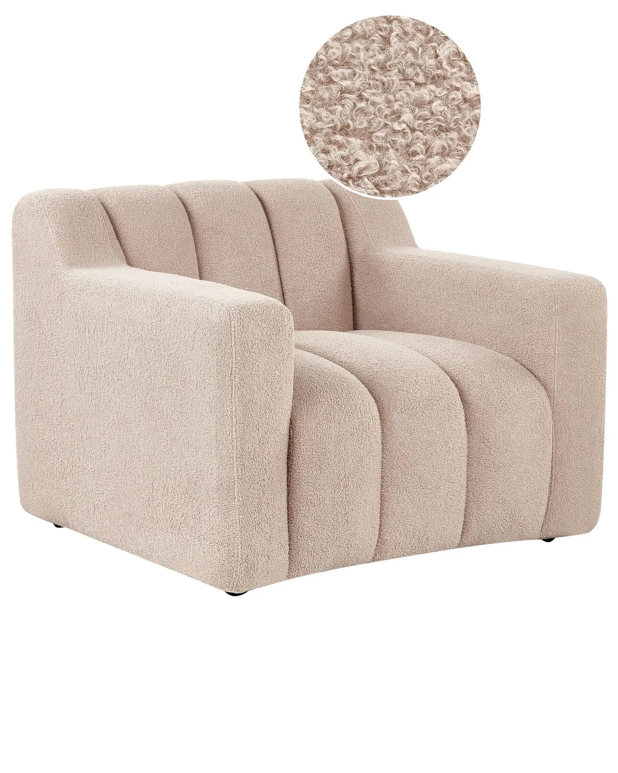 Armchair Beige Boucle Upholstered Cushioned Thickly Padded Backrest Modern Living Room Couch Beliani