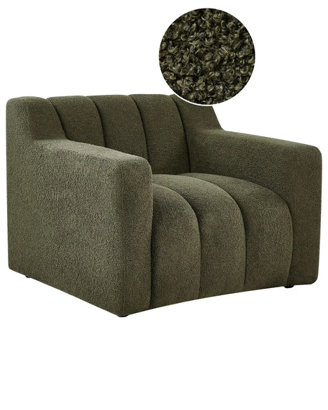 Armchair Dark Green Boucle Upholstered Cushioned Thickly Padded Backrest Modern Living Room Couch Beliani