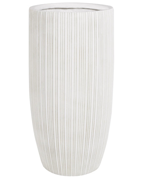 Plant Pot Light Beige 35x35x70 cm MgO Round Pinstriped Indoor Outdoor Weather Resistant Beliani