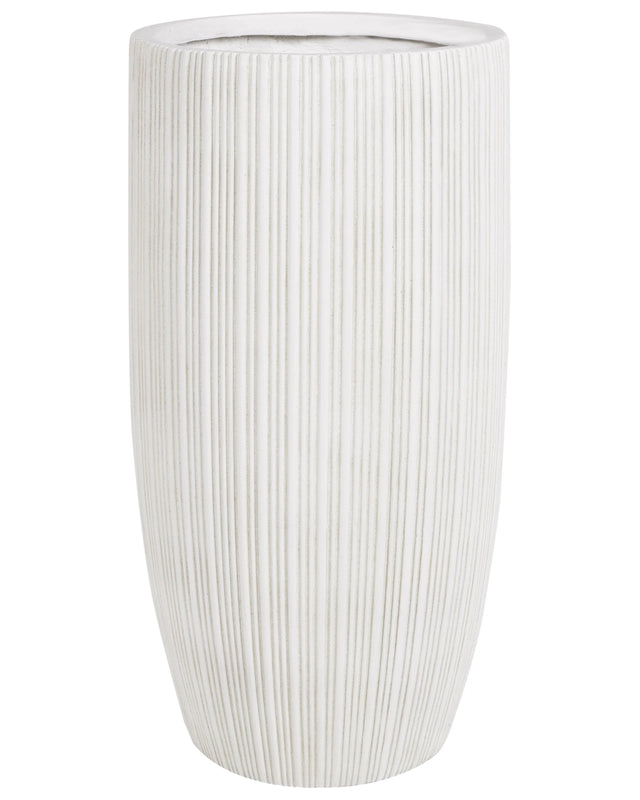 Plant Pot Light Beige 35x35x70 cm MgO Round Pinstriped Indoor Outdoor Weather Resistant Beliani