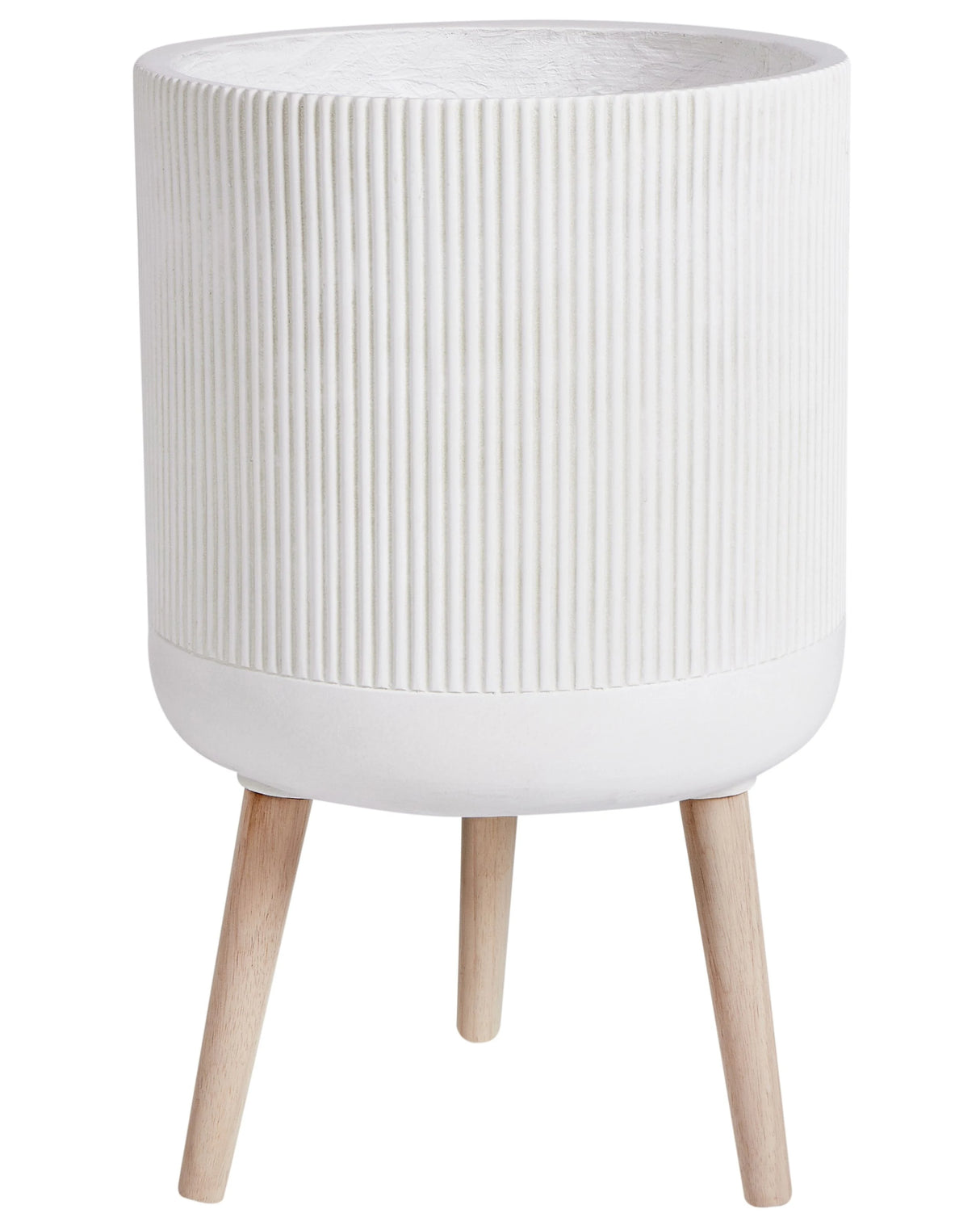 Elevated Plant Pot Light Beige 35x35x57 cm MgO Round Tall Planter Pinstriped Indoor Outdoor Weather Resistant Beliani