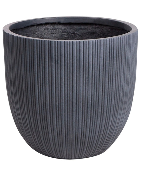 Plant Pot Graphite Grey 42x42x39 cm MgO Round Pinstriped Indoor Outdoor Weather Resistant Beliani