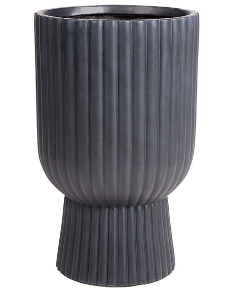 Plant Pot Graphite Grey 34x34x56 cm MgO Round Pinstriped Indoor Outdoor Weather Resistant Beliani