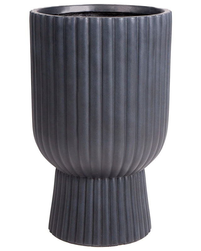 Plant Pot Graphite Grey 34x34x56 cm MgO Round Pinstriped Indoor Outdoor Weather Resistant Beliani