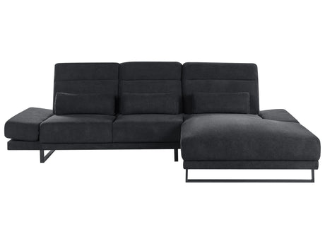 Left Hand Corner Sofa Black Polyester Upholstery Steel Legs Adjustable Armrests and Backrest Living Room Furniture Beliani