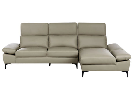 Corner Sofa Grey Leather Upholstery Left Hand Orientation with Adjustable Headrests Armrests Beliani