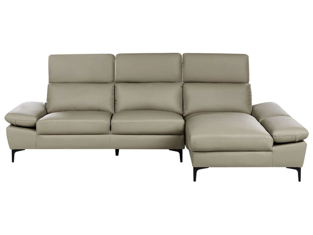 Corner Sofa Grey Leather Upholstery Left Hand Orientation with Adjustable Headrests Armrests Beliani