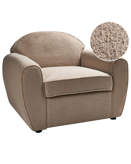 Armchair Light Brown Boucle Upholstered Cushioned Thickly Padded Backrest Modern Living Room Couch Beliani