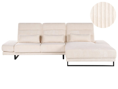 Left Hand Corner Sofa Beige Corduroy Upholstery Steel Legs Adjustable Armrests and Backrest Living Room Furniture Beliani