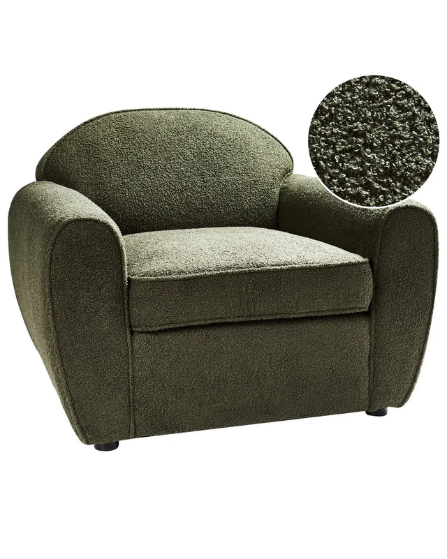Armchair Dark Green Boucle Upholstered Cushioned Thickly Padded Backrest Modern Living Room Couch Beliani