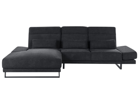 Right Hand Corner Sofa Black Polyester Upholstery Steel Legs Adjustable Armrests and Backrest Living Room Furniture Beliani