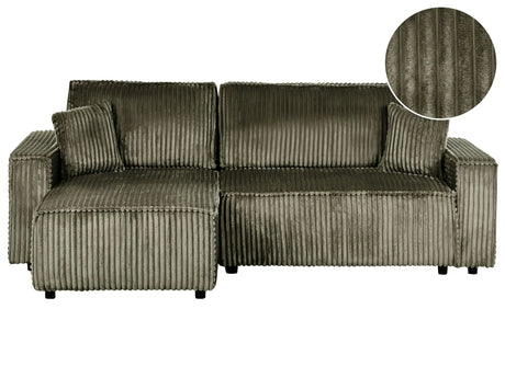 Right Corner Sofa Green Fabric Cord Upholstered with Sleeper Function Pull Out Pet Friendly Cushioned Back Beliani