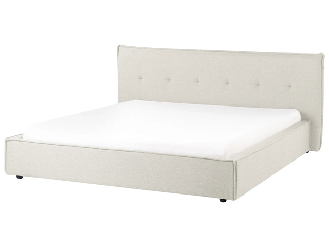 EU Super King Size Bed Off-White Linen Fabric Upholstery 6ft Black Legs with Headboard and Slatted Bed Frame Bedroom Furniture Beliani