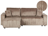 Right Corner Sofa Light Brown Fabric Cord Upholstered with Sleeper Function Pull Out Pet Friendly Cushioned Back Beliani