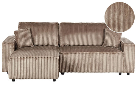 Right Corner Sofa Light Brown Fabric Cord Upholstered with Sleeper Function Pull Out Pet Friendly Cushioned Back Beliani