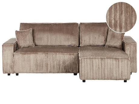 Left Corner Sofa Light Brown Fabric Cord Upholstered with Sleeper Function Pull Out Pet Friendly Cushioned Back Beliani