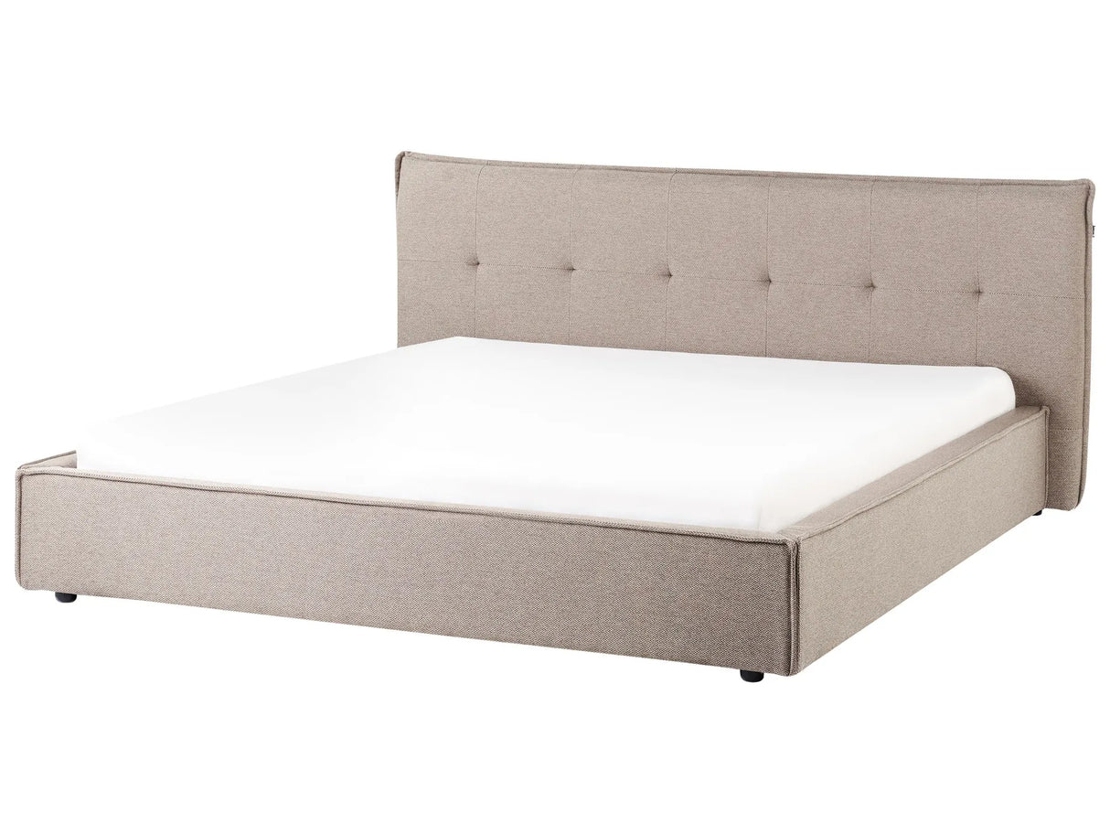 EU Super King Size Bed Taupe Linen Fabric Upholstery 6ft Black Legs with Headboard and Slatted Bed Frame Bedroom Furniture Beliani
