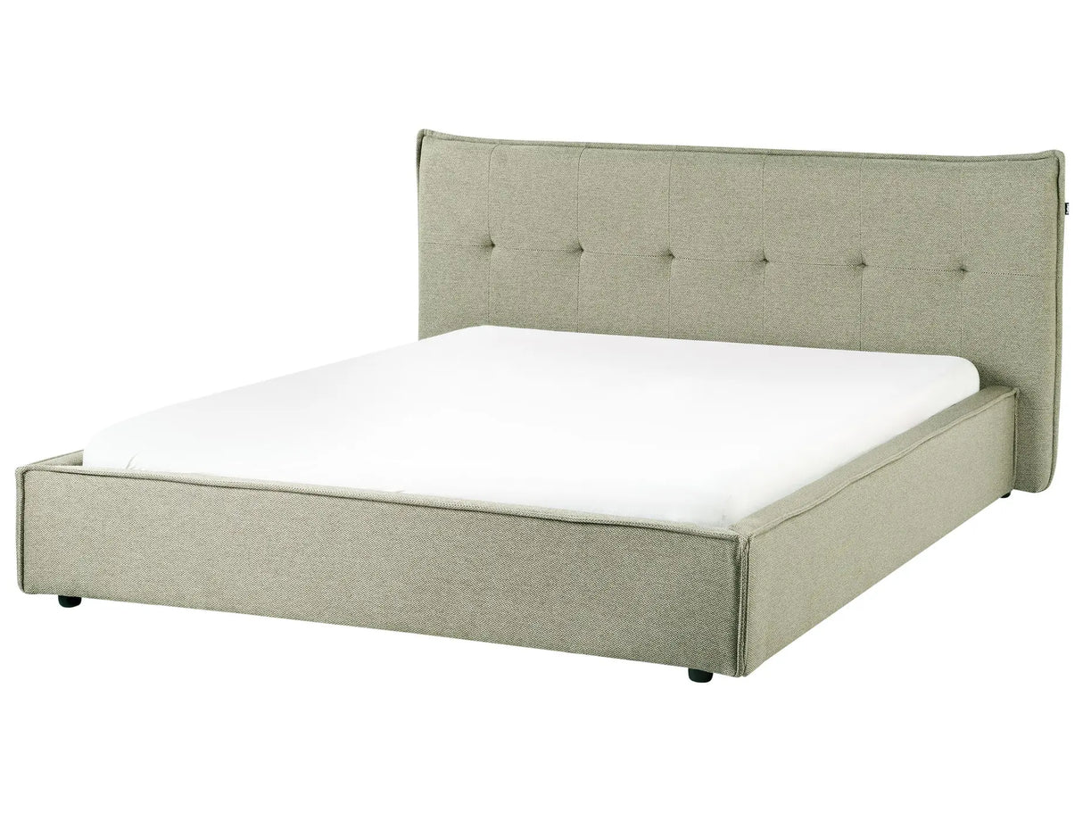 EU King Size Bed Green Linen Fabric Upholstery 5ft3 Black Legs with Headboard and Slatted Bed Frame Bedroom Furniture Beliani