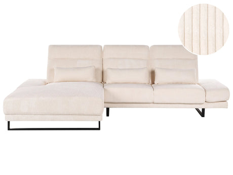 Right Hand Corner Sofa Beige Corduroy Upholstery Steel Legs Adjustable Armrests and Backrest Living Room Furniture Beliani