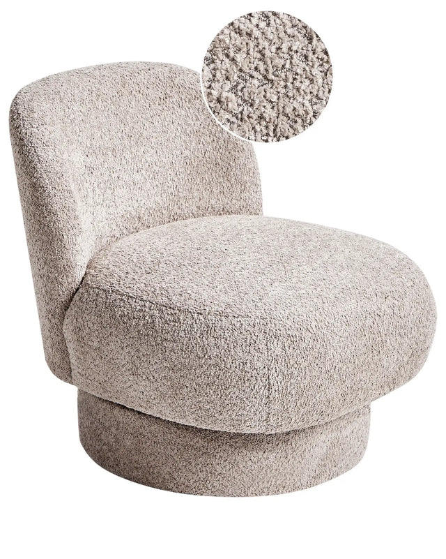 Swivel Armchair Beige Boucle Upholstery Club Chair Curved Backrest Retro Beliani