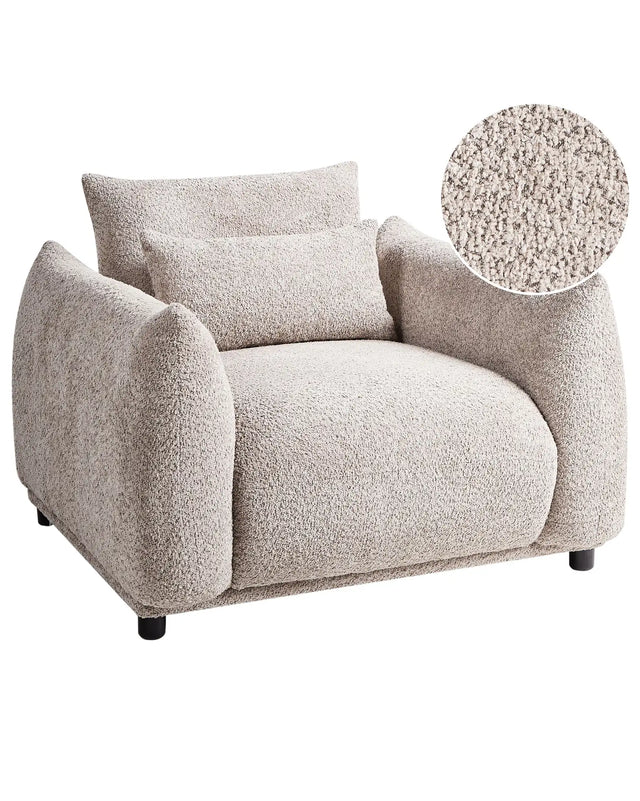 Armchair Beige Boucle Fabric Soft Nubby Black Legs Curved Backrest Retro Glam Art Decor Style Beliani