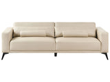 3 Seater Sofa Beige Faux Leather Polyester Adjustable Backrest Height Modern Beliani