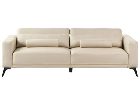3 Seater Sofa Beige Faux Leather Polyester Adjustable Backrest Height Modern Beliani